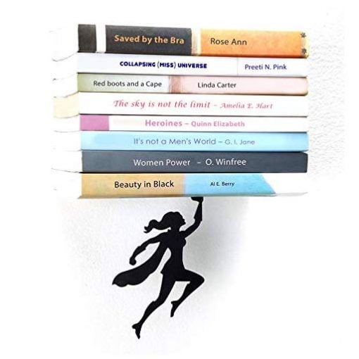 ARTORI Design | "Wondershelf Black Metal Female Superwoman Floating Bookshelf - Fun Gifts For Him