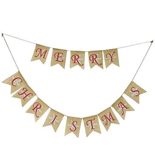 Partyprops Natural Jute Burlap Merry Christmas Garlands Banner - Fun Gifts For Him