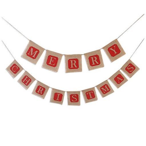 Pixnor MERRY CHRISTMAS Burlap Bunting Banner Flags for Christmas Party - Fun Gifts For Him