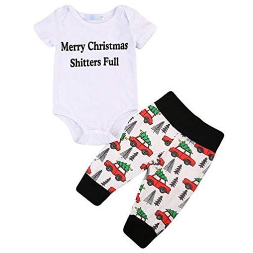 Newborn Baby Boy Girl 2Pcs Clothes Set "Merry Christmas Shitters Full" - Fun Gifts For Him