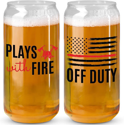 Funny Firefighters Beer Glass Set